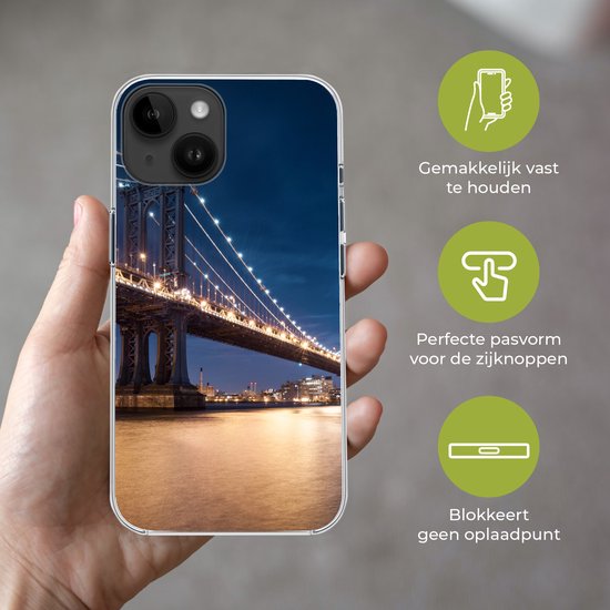 Telefoonhoesje Geschikt voor Apple Iphone 14 hoesje - New York - Manhattan - Maan - Siliconen Telefoonhoesje Telefoonhoesje