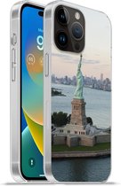 Geschikt voorApple Iphone 14 Pro - Softcase hoesje - New York - Vrijheidsbeeld - Amerika - Siliconen Telefoonhoesje