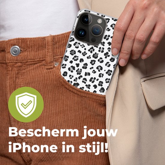 Telefoonhoesje Geschikt voor Apple Iphone 14 Pro hoesje - Panterprint - Grijs - Abstract - Siliconen Telefoonhoesje Telefoonhoesje