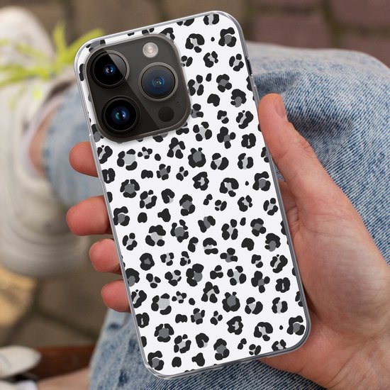 Telefoonhoesje Geschikt voor Apple Iphone 14 Pro hoesje - Panterprint - Grijs - Abstract - Siliconen Telefoonhoesje Telefoonhoesje