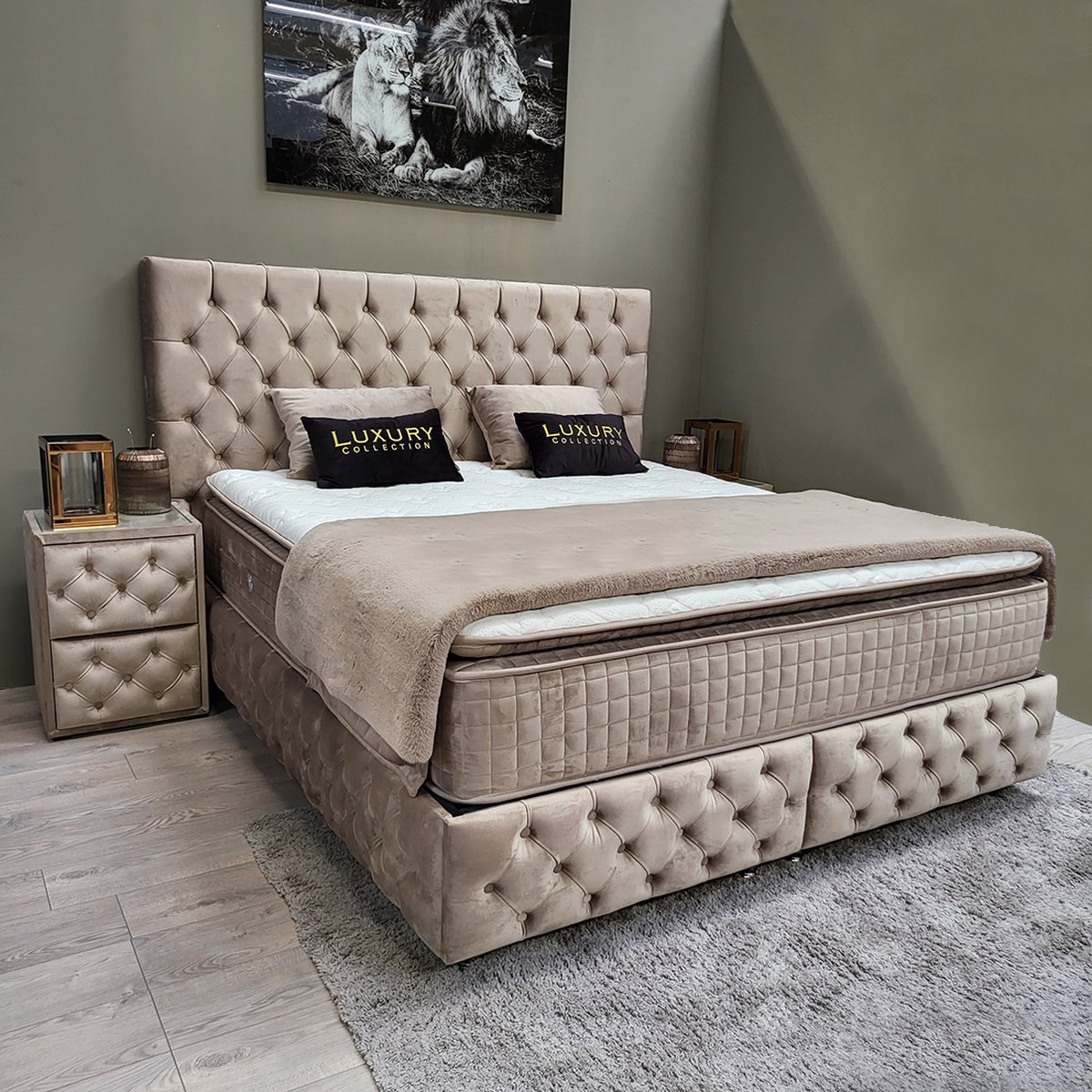 Boxspring bed met opbergruimte - 180x200 cm velvet beige - Chester Deluxe  incl. luxe... | bol.com