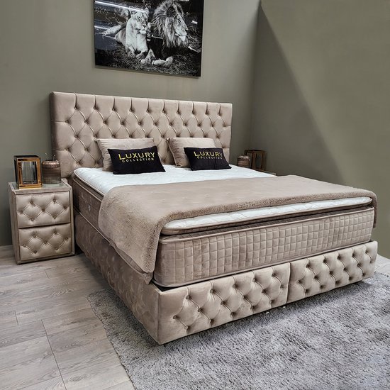 Boxspring bed met opbergruimte - 180x200 cm  velvet beige - Chester Deluxe incl. luxe matras!