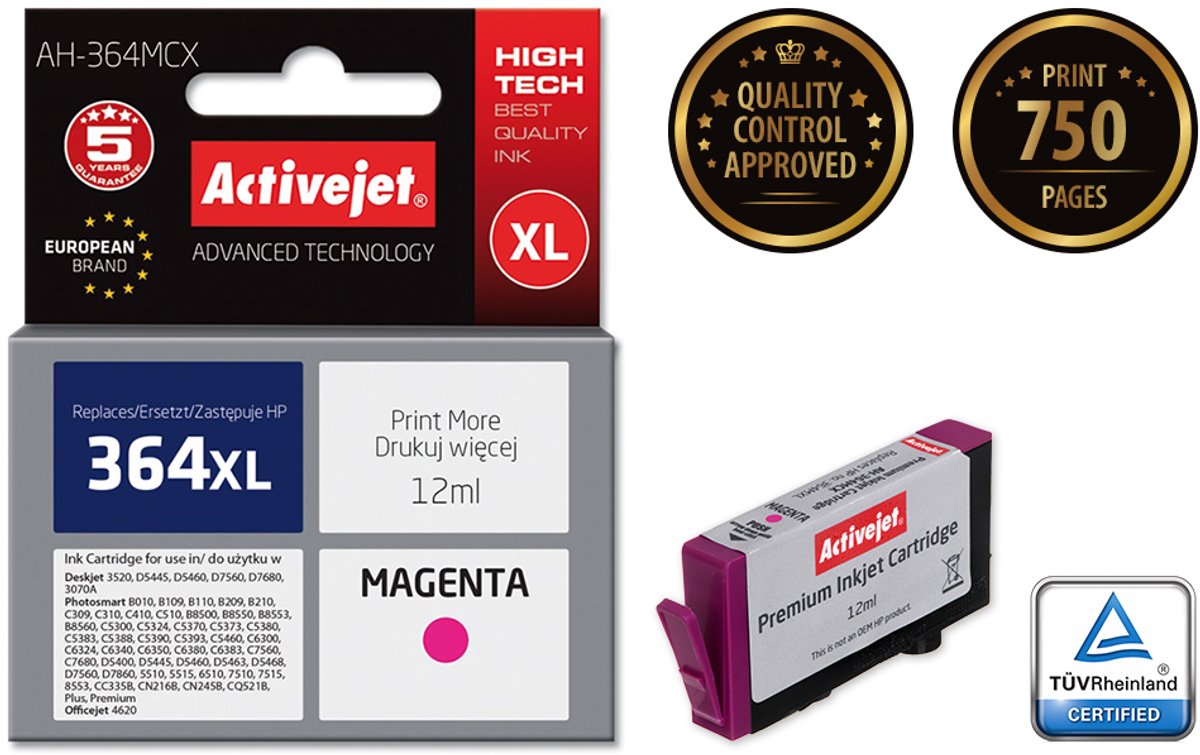 Activejet AH-364MCX inkt (vervanging HP 364XL CB324EE; Premium; 12 ml; rood)