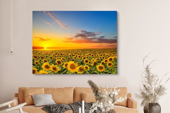 Toile - Peinture fleurs - Tournesol - Fleurs - Soleil - Décoration chambre - Tableau sur toile - 160x120 cm - Décoration murale - Salon