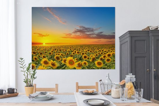 Toile - Peinture fleurs - Tournesol - Fleurs - Soleil - Décoration chambre - Tableau sur toile - 160x120 cm - Décoration murale - Salon