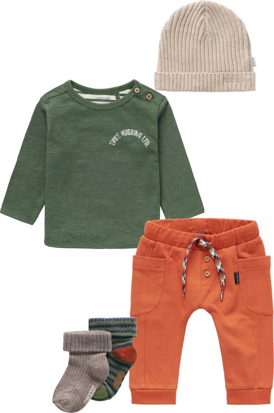 Noppies - Ensemble de vêtements - 5 pièces - Pantalon Jordrup Bombay Brown - Manches longues Juno Thyme - Bonnet Joliet Sand Melange - Chaussettes Jerzu Burly wood - Taille 80