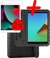 Hoesje Geschikt voor iPad 10.2 2021 Hoesje Kinder Hoes Shockproof Kinderhoes Met 2x Screenprotector - Kindvriendelijk Hoesje Geschikt voor iPad 9 Hoes Kids Case - Zwart