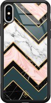 Casimoda® hoesje - Geschikt voor iPhone Xs Max - Marmer Triangles - Luxe Hard Case Zwart - Backcover telefoonhoesje - Blauw