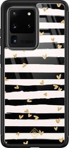Casimoda® hoesje - Geschikt voor Samsung Galaxy S20 Ultra - Hart Streepjes - Luxe Hard Case Zwart - Backcover telefoonhoesje - Zwart