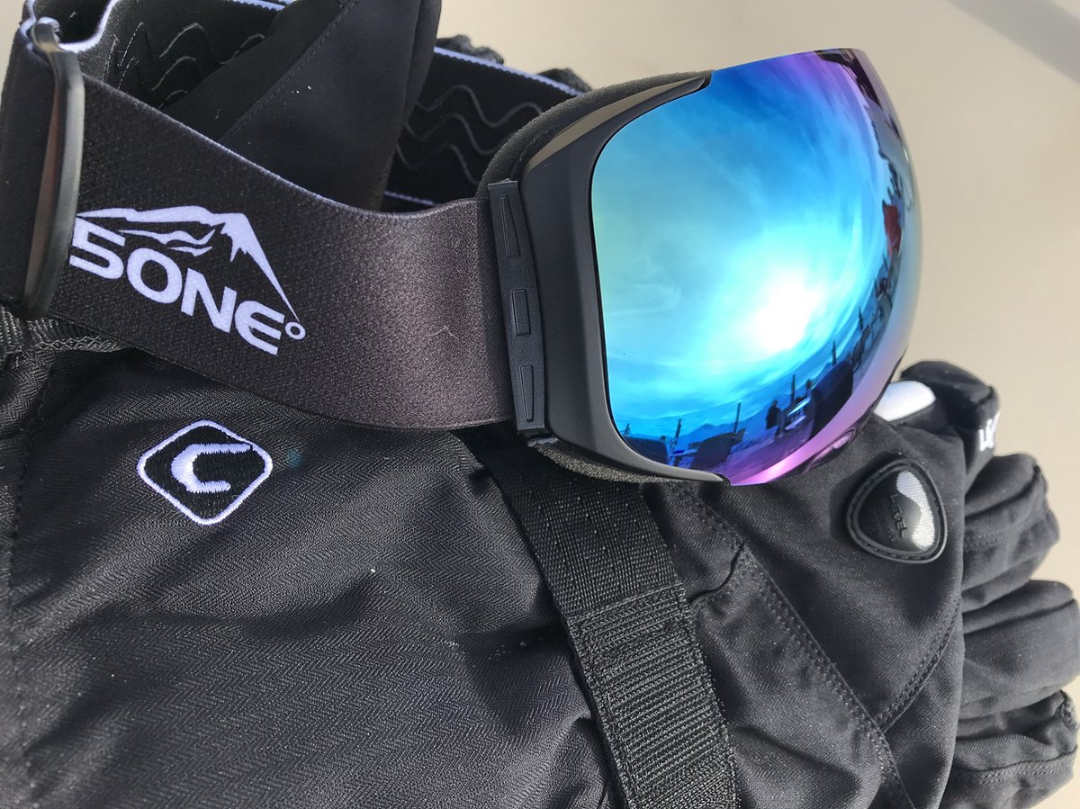 5one® Alpine 1 Blue anti-condens Skibril met hardcase - Zwart frame