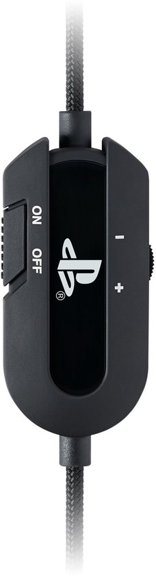 Zwarte inline volumeregelaar met "ON OFF" schakelaar en PlayStation logo.
