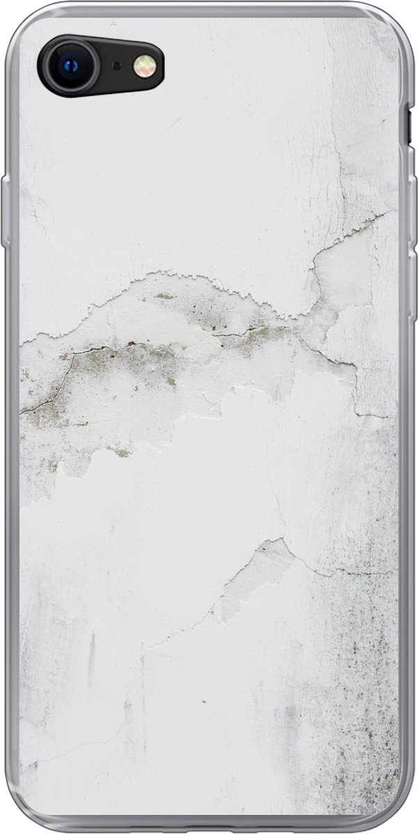 Telefoonhoesje Geschikt voor iPhone SE 2022 hoesje - Beton print - Grijs - Wit - Siliconen Telefoonhoesje Telefoonhoesje