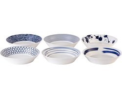 Royal Doulton Pacific - Pastaborden / Bordenset - Porselein - Wit / Blauw - ⌀ 22 cm - 6 Stuks
