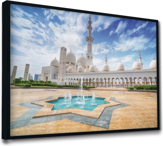 Akoestische panelen - Geluidsisolatie - Akoestische wandpanelen - Akoestisch schilderij AcousticPro® - paneel met de Sheikh Zayed Mosque - design 180 - Premium - 100x70 - Wit- Wanddecoratie - woonkamer - geluidsdemper - studio schuim