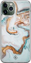 Casimoda® hoesje - Geschikt voor iPhone 11 Pro Max - Marmer Blauw Goud - Siliconen/TPU telefoonhoesje - Backcover - Marmer - Blauw