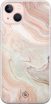 Casimoda® - iPhone 13 hoesje - Marmer waves - Siliconen/TPU - Bruin/beige