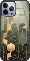 Casimoda® hoesje - Geschikt voor iPhone 13 Pro Max - Kubus Groen - Luxe Hard Case Zwart - Backcover telefoonhoesje - Groen