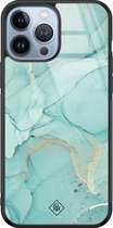 Casimoda® hoesje - Geschikt voor iPhone 13 Pro Max - Marmer mint groen - Luxe Hard Case Zwart - Backcover telefoonhoesje - Mint