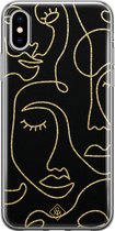 Casimoda® hoesje - Geschikt voor iPhone Xs - Abstract Faces - Siliconen/TPU telefoonhoesje - Backcover - Geometrisch patroon - Zwart
