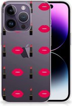 Telefoon Hoesje Geschikt voor iPhone 14 Pro Silicone Hoesje Doorzichtig Lipstick Kiss