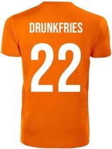 T-shirt Oranje - Drunkfries - Fête du Roi - Championnat d'Europe - Coupe du monde - Voetbal - Sport - Unisexe - Taille L