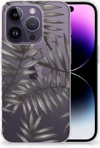 Back Case TPU Siliconen Hoesje Geschikt voor iPhone 14 Pro Smartphone hoesje Leaves Grey