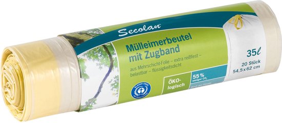 1x20 Secolan Pedaalemmerzakken met trekband 35 l wit