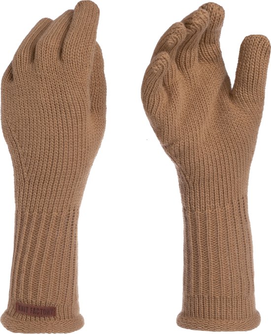 Knit Factory Lana Gebreide Dames Handschoenen - Gebreide winter handschoenen - Bruine handschoenen - Polswarmers - Nude - One Size