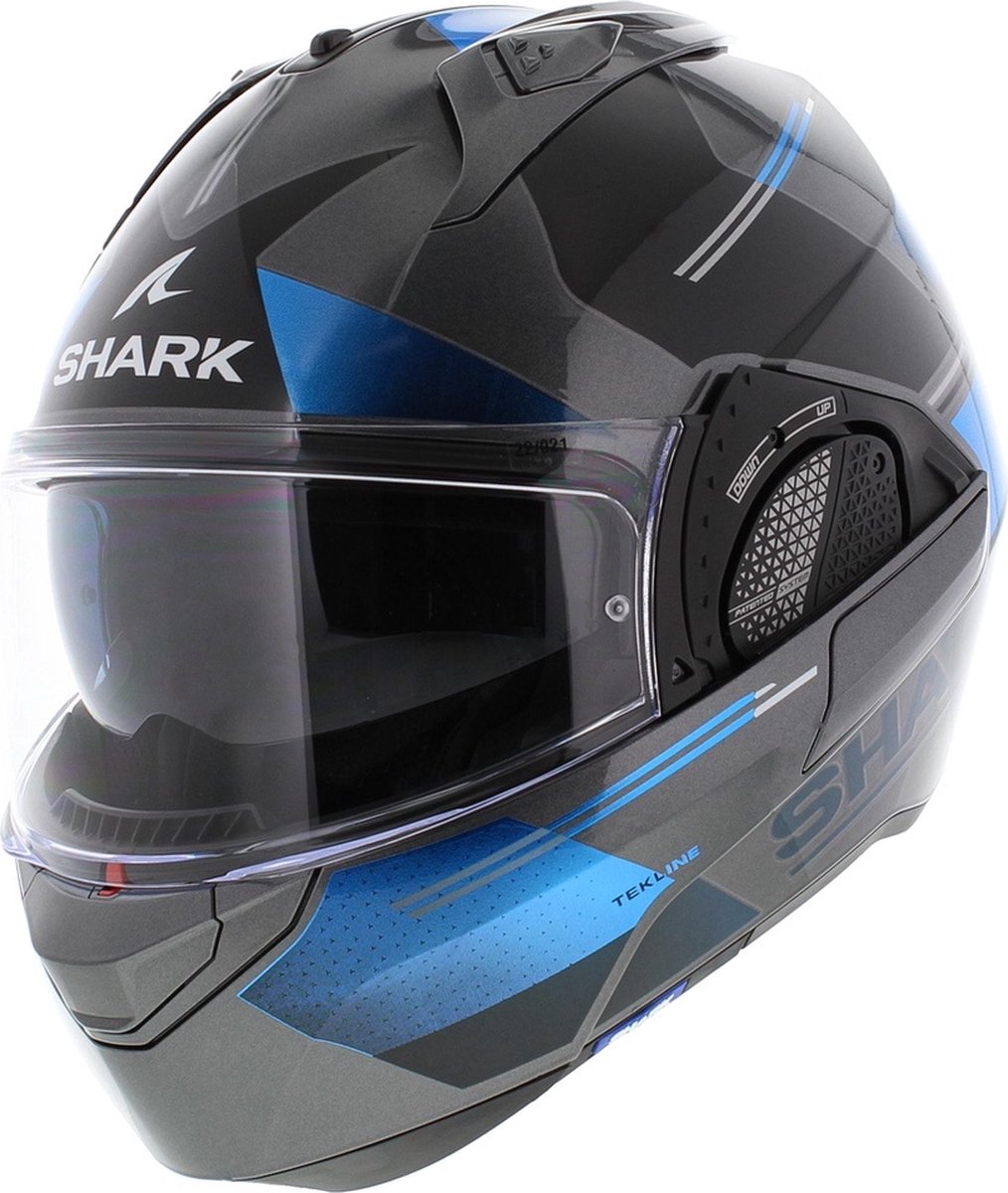 Shark EVO-GT systeemhelm motorhelm Tekline zilver blauw zwart XL 61-62 cm