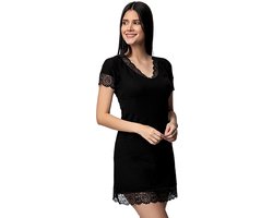 Dames Nachtjapon Tuniek Van Kant-Nachthemd Voor Dames-Cadeau Voor Dames-Zwart-L