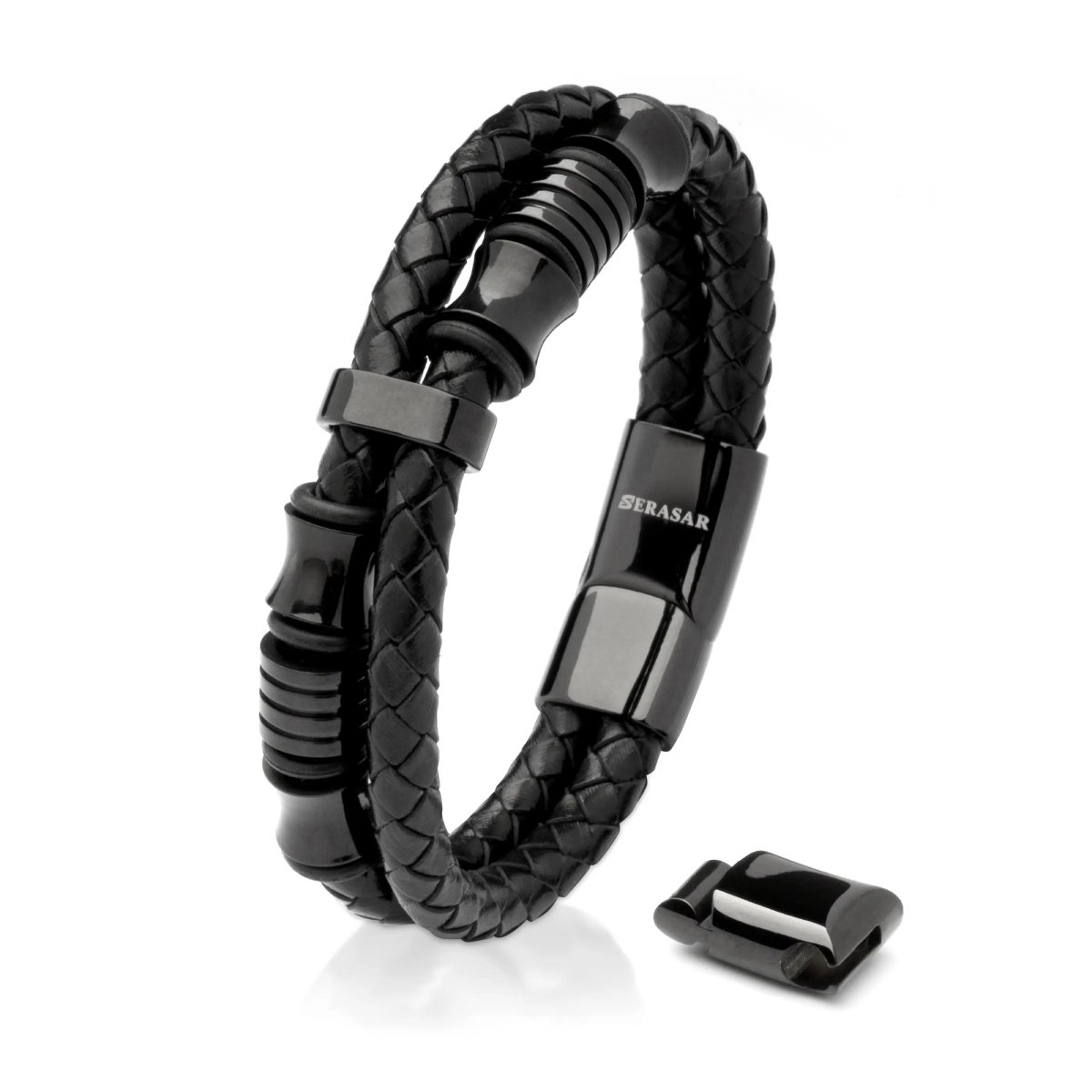 SERASAR Armband Heren [Spirit] Premium Koeienhuid - Zwart 20cm - RVS en Leer - Cadeau voor Hem