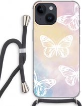 Case Company® - Coque pour iPhone 14 avec cordon - Papillon White - Coque pour téléphone avec cordon Zwart - Protection Extra sur tous les côtés et sur le bord de l'écran