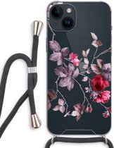 Case Company® - Hoesje met koord geschikt voor iPhone 14 Plus hoesje met Koord - Mooie bloemen - Telefoonhoesje met Zwart Koord - Extra Bescherming aan alle Kanten en Over de Schermrand