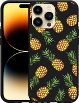 Geschikt voor Apple iPhone 14 Pro Max Hoesje Zwart Ananas - Designed by Cazy