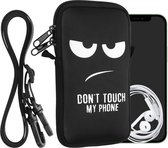 kwmobile Tasje voor smartphones L - 6,5" - Hoesje van neopreen in wit / zwart - Phone case met nekkoord - Don't Touch My Phone design