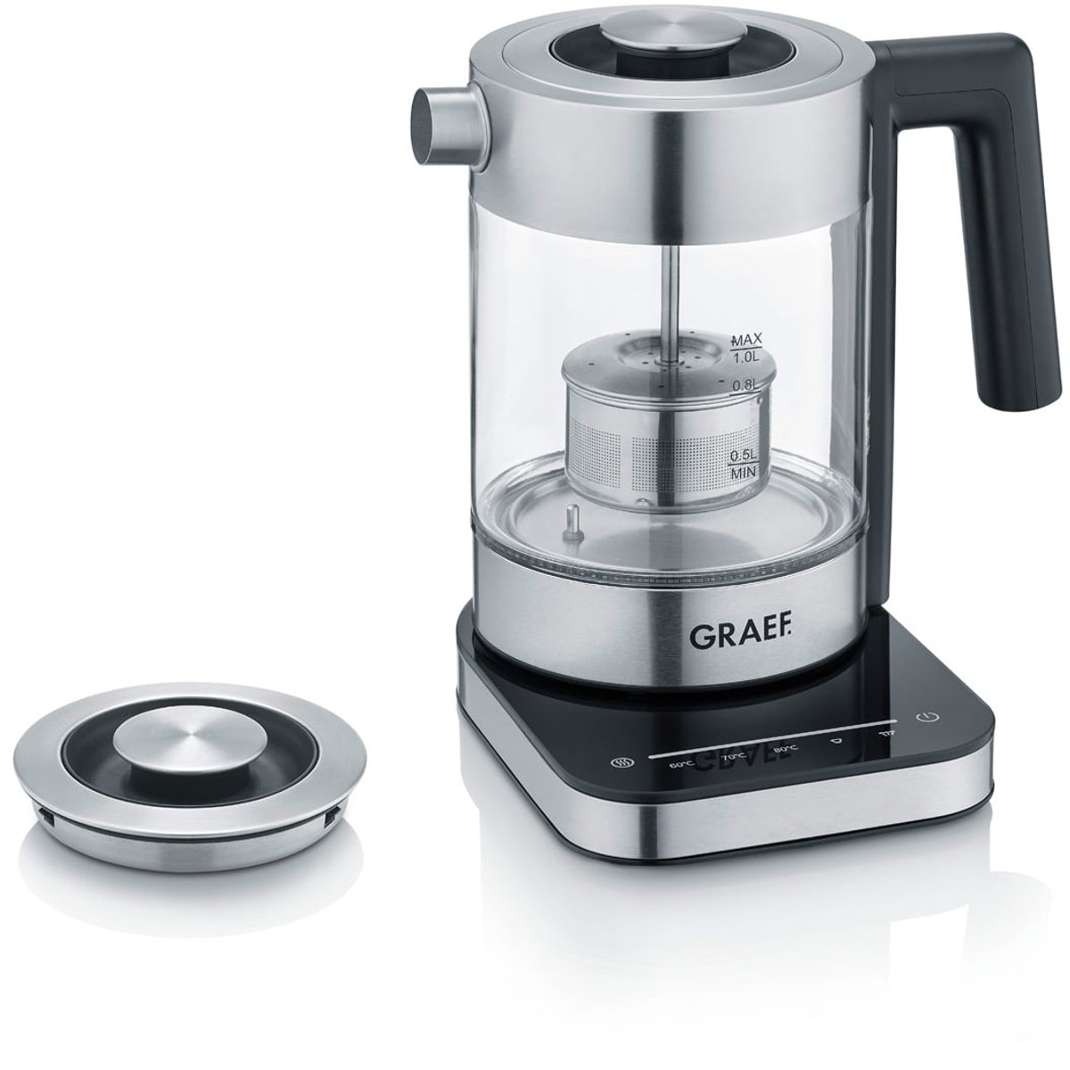 Graef WK350 waterkoker 1 l 2000 W Zwart, Roestvrijstaal, Transparant