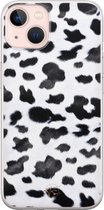 Hoesje geschikt voor iPhone 13 - Koeienprint - Soft Case - TPU - Print - Zwart, Wit - Mooie Telefoonhoesjes
