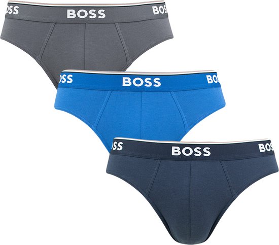 HUGO BOSS Power briefs (3-pack) - heren slips - blauw - navy - grijs - Maat: L