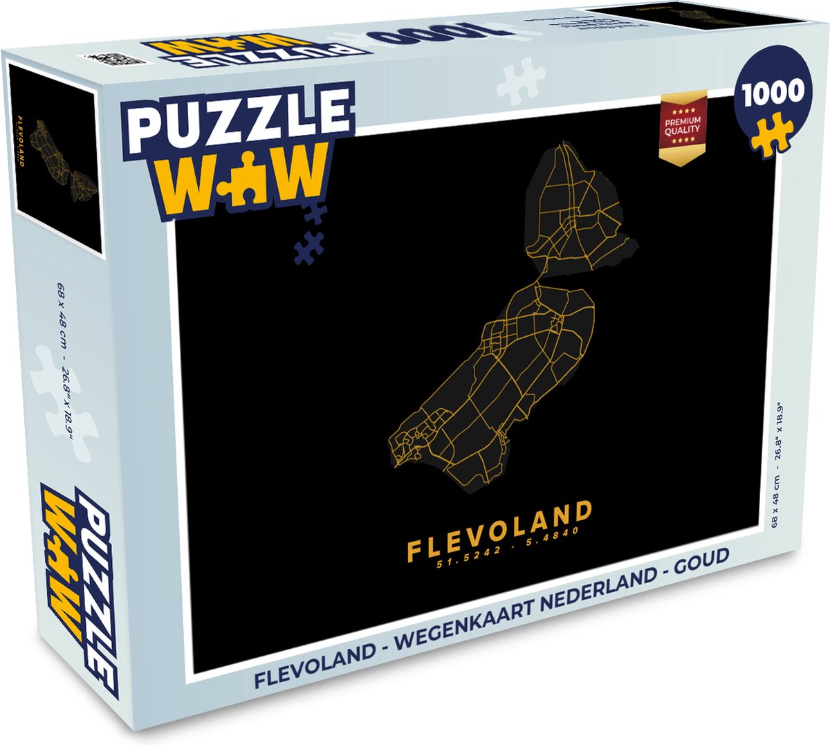 Puzzel Flevoland - Wegenkaart Nederland - Goud - Legpuzzel - Puzzel 1000 stukjes volwassenen