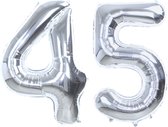 Folie Ballon Cijfer 45 Jaar Zilver Verjaardag Versiering Helium Cijfer Ballonnen Feest versiering Met Rietje - 86Cm