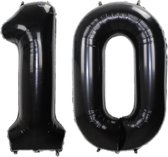 Folie Ballon Cijfer 10 Jaar Zwart Verjaardag Versiering Helium Cijfer Ballonnen Feest versiering Met Rietje - 86Cm