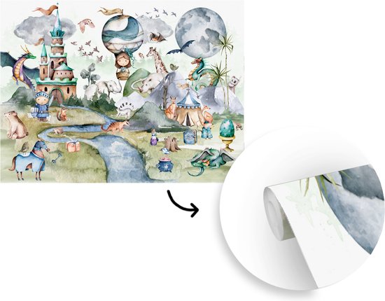 WallArena - Vlies Fototapete Kinderzimmer 368x254 cm Luftballons Wolken Himmel Aquarell - Fototapeten Tapeten für Kinder Kindertapete Kinderzimmertapete - Vliestapete Wandtapete Tapete 3D Effekt