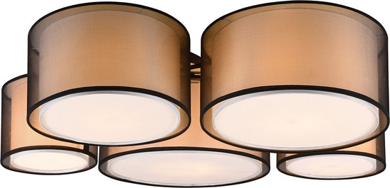 LED Plafondlamp - Plafondverlichting - Torna Bidon - E27 Fitting - 5-lichts - Rond - Mat Zwart - Aluminium