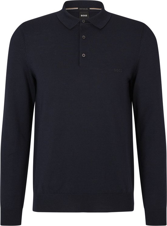 BOSS - Bono Polo Sweater Wool Navy - Regular fit - Polo Homme Taille M
