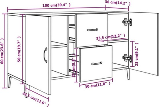 vidaXL Buffet 100 x 36 x 60 cm Bois décoré Chêne Sonoma gris coloré
