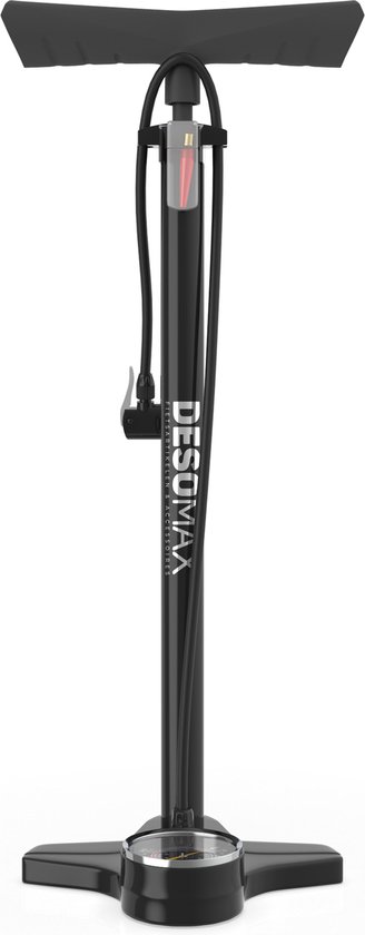 Fietspomp met drukmeter voor alle ventielen dubelle pompkop Desomax - Racefiets geschikt - Staande pomp voor fiets met Manometer - Ook voor bal en luchtbed