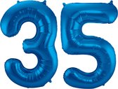 Ballon Cijfer 35 Jaar Blauw Helium Ballonnen Verjaardag Versiering Cijfer Ballon Feest Versiering Met Rietje - 86Cm