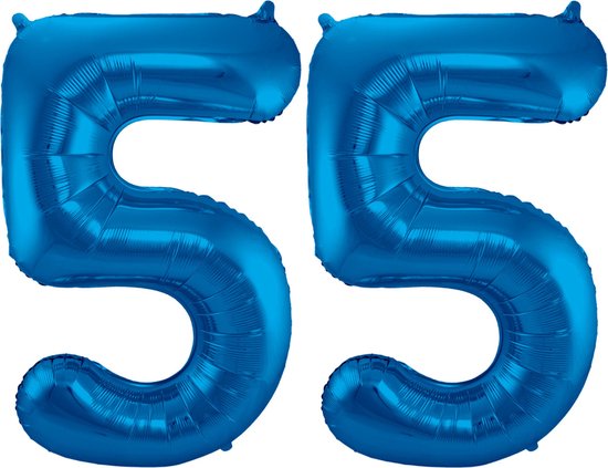 Ballon Cijfer 55 Jaar Blauw Helium Ballonnen Verjaardag Versiering Cijfer Ballon Feest Versiering Met Rietje - 86Cm