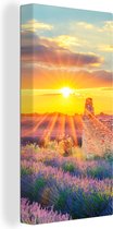 OneMillionCanvasses - Canvas schilderij - Lavendel - Zonsondergang - Bloemen - Wolken - Canvas doek - 80x160 cm - Foto op canvas - Wanddecoratie