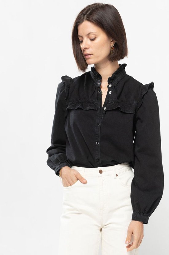 Sissy-Boy - Zwarte denim blouse met ruffles | bol.com